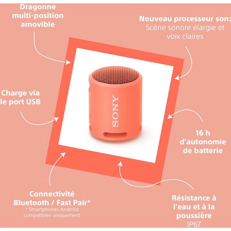 SONY Enceinte Portable SRS-XB13 Rouge Corail 6 SONY Enceinte Portable SRS-XB13 Rouge Corail – Image 4