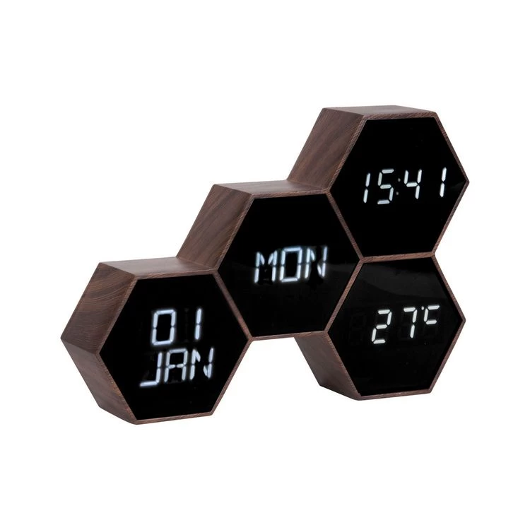 Karlsson Réveil Six 4 Facettes Hexagonale - Marron Effet Bois 3 Karlsson Réveil Six 4 Facettes Hexagonale - Marron Effet Bois