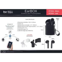 Be Mix Écouteurs Sans Fil Rechargeables EarBox Signature Blanc -TechFutur B2CD 60